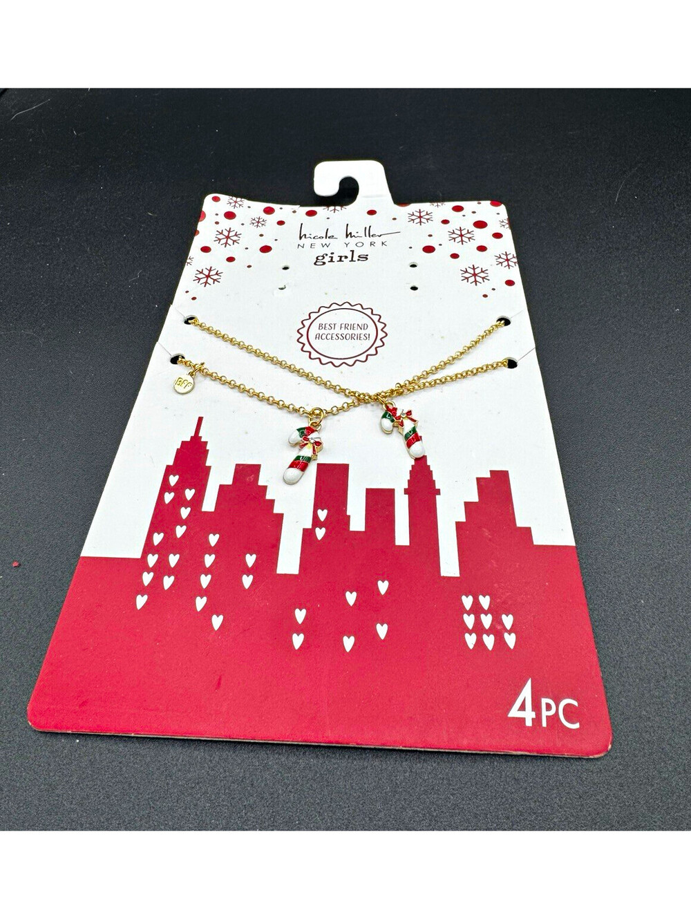 Nicole Miller New York Girls BFF Candy Cane Charm Layered Necklace Set New